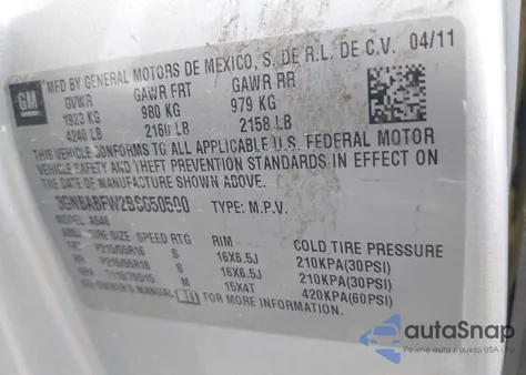 2011 Chevrolet Hhr Lt from USA, damaged, VIN 3GNBABFW2BS650500